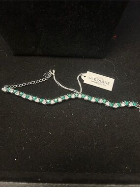 Park Lane Silver Tennis Bracelet with Emerald Green and Clear Stones